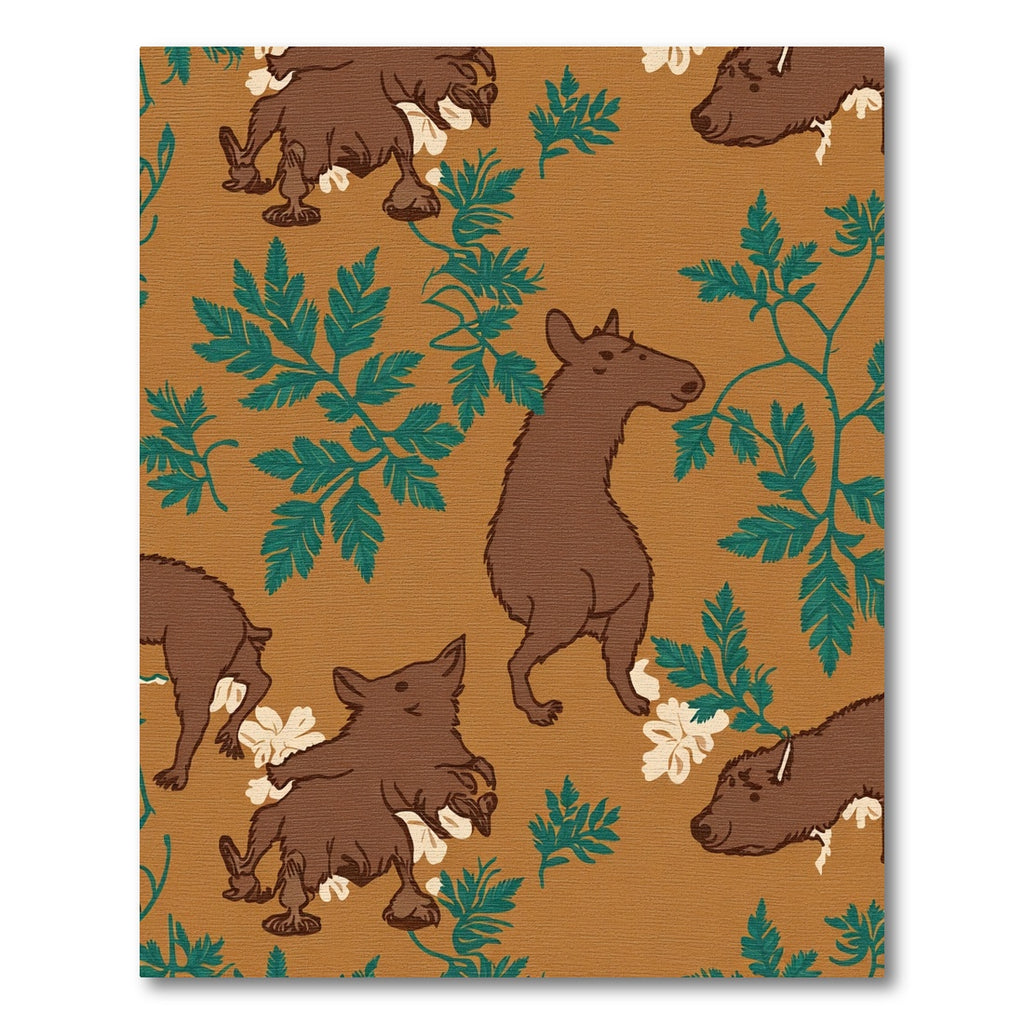 Brown Feral Animals Green Foliage Rug