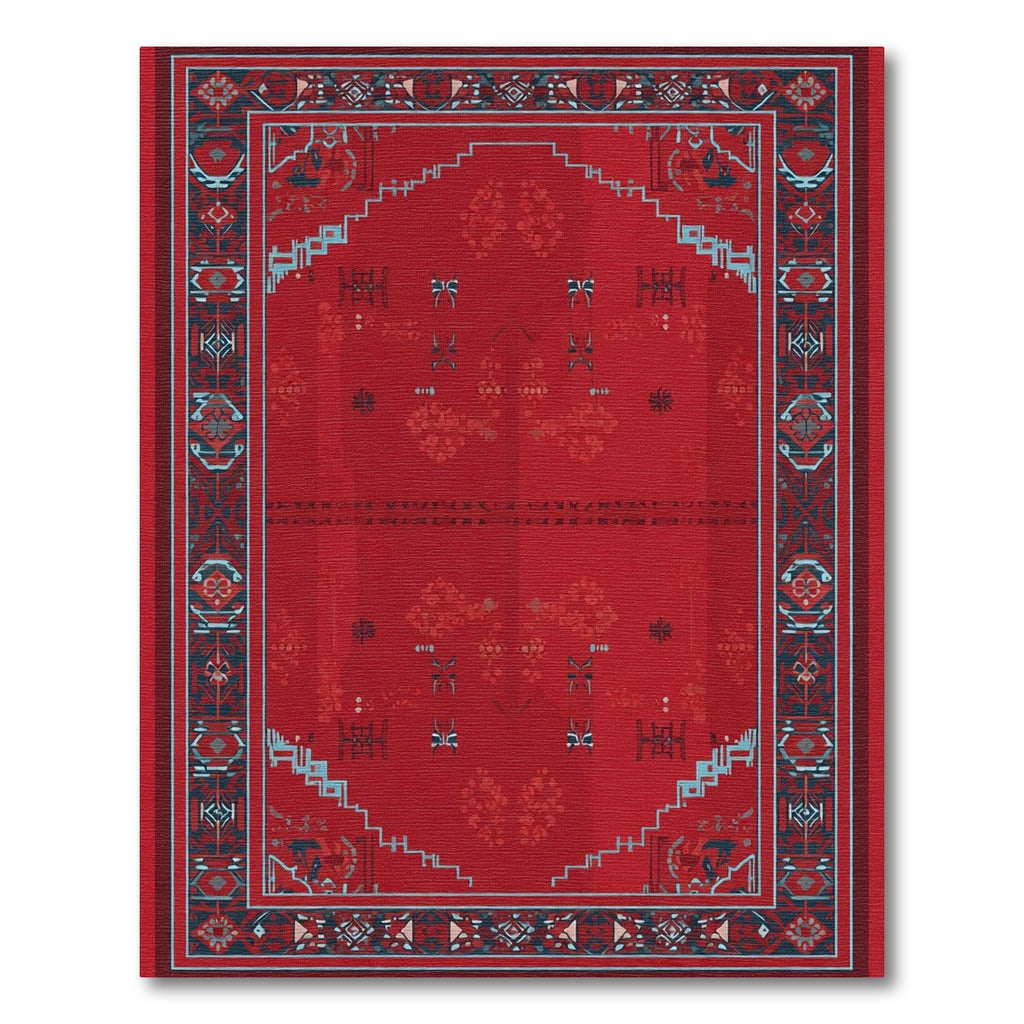 Crimson Red Geometric Tribal Rug