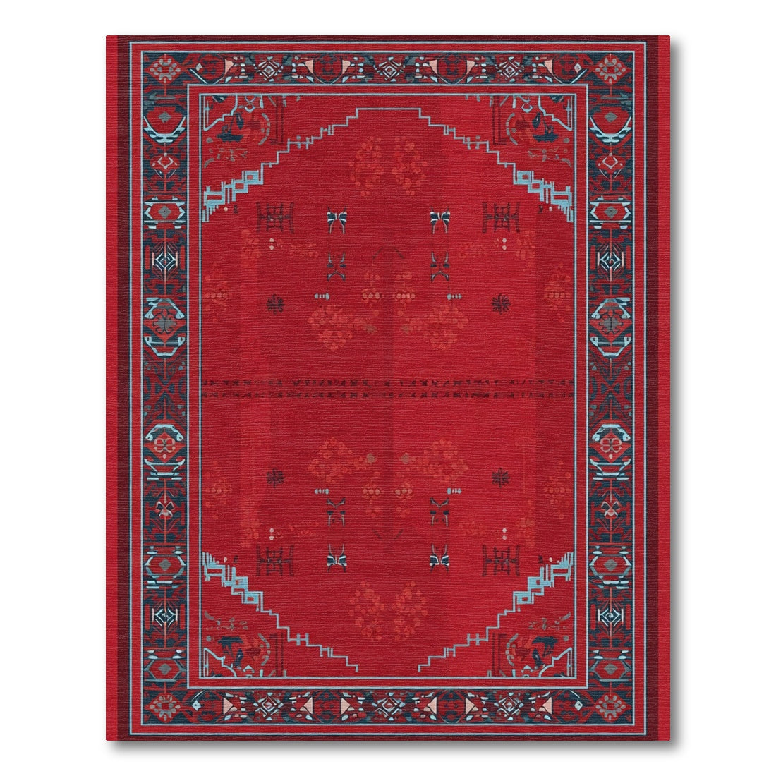 Crimson Red Geometric Tribal Rug
