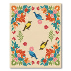 Whimsical Birds and Blooming Floral Garland Rug
