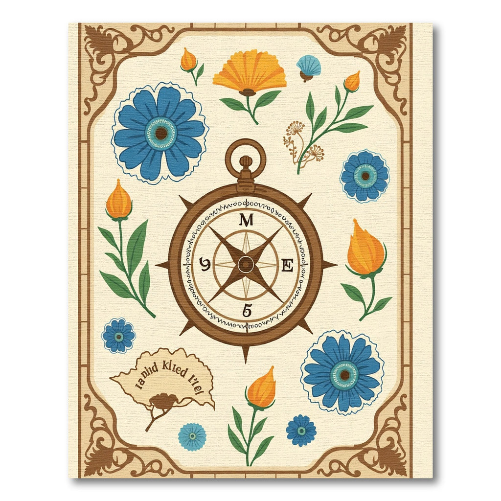 Rustic Compass Floral Bloom Arrangement Rug