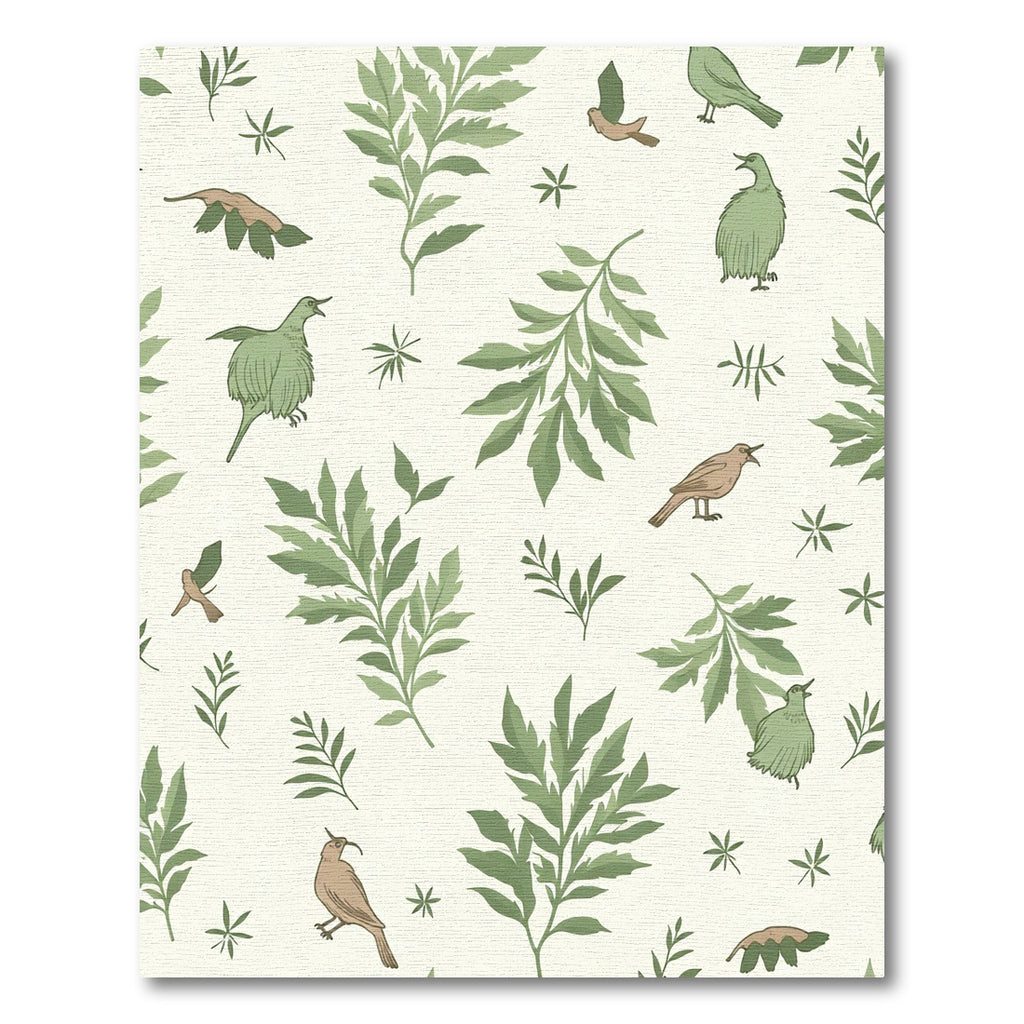 Charming Green Foliage Bird Arrangement Rug