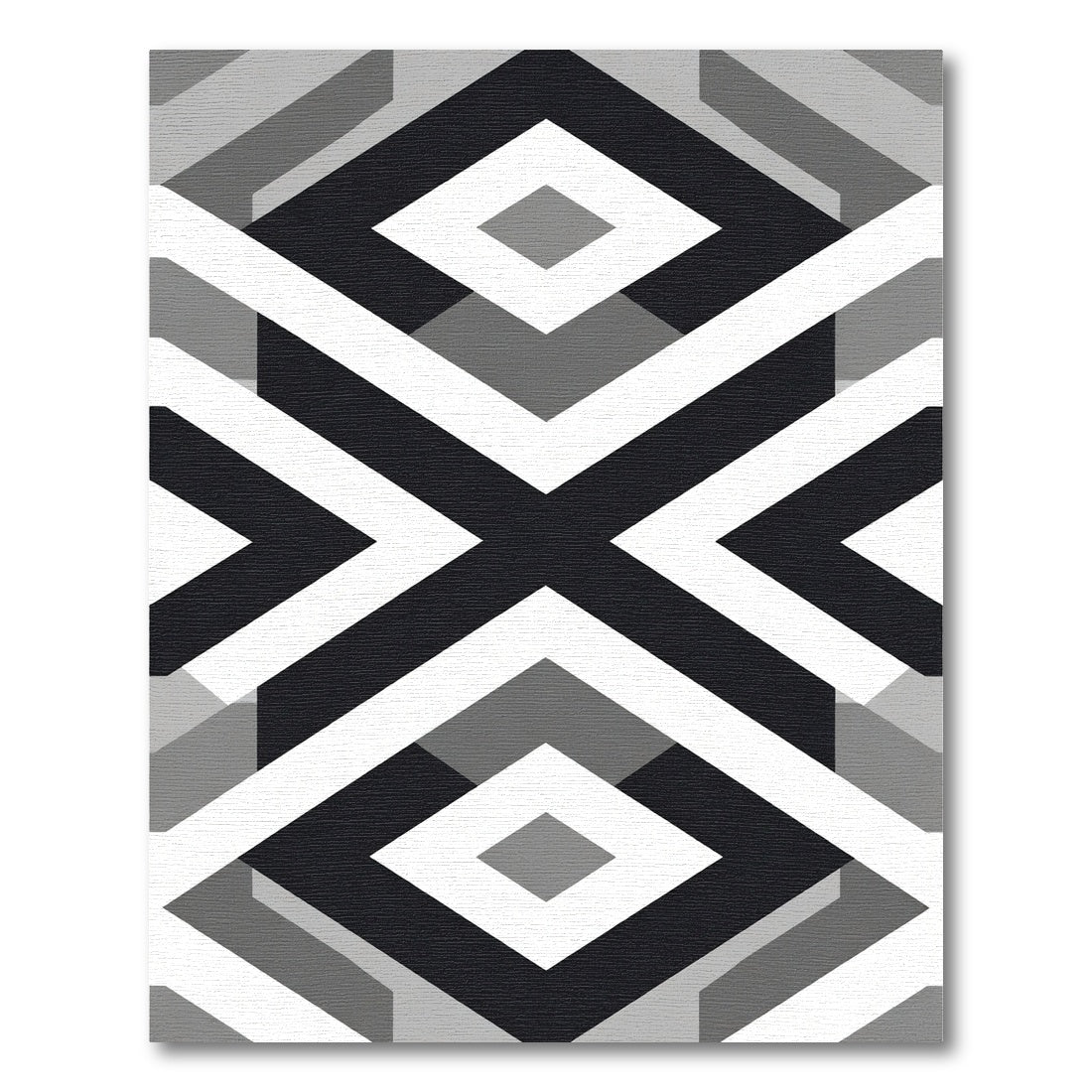 Geometric Diamond Inlay Black White Rug