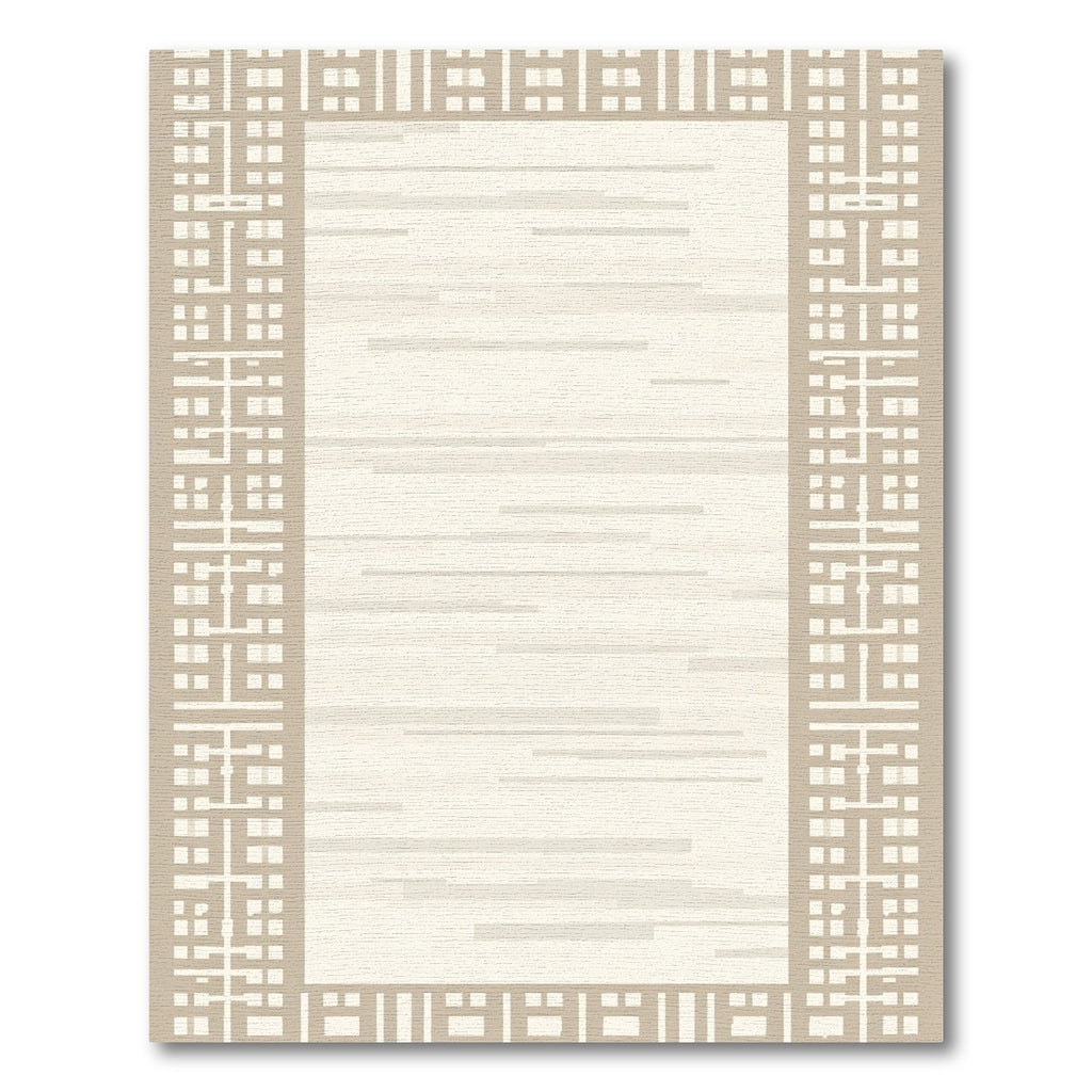 Geometric Tan Border Stripe Rug