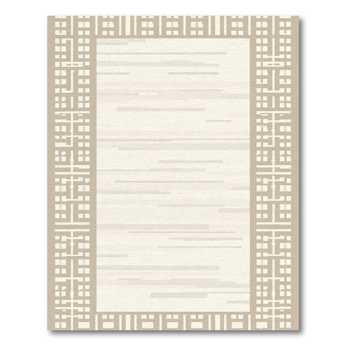 Geometric Tan Border Stripe Rug