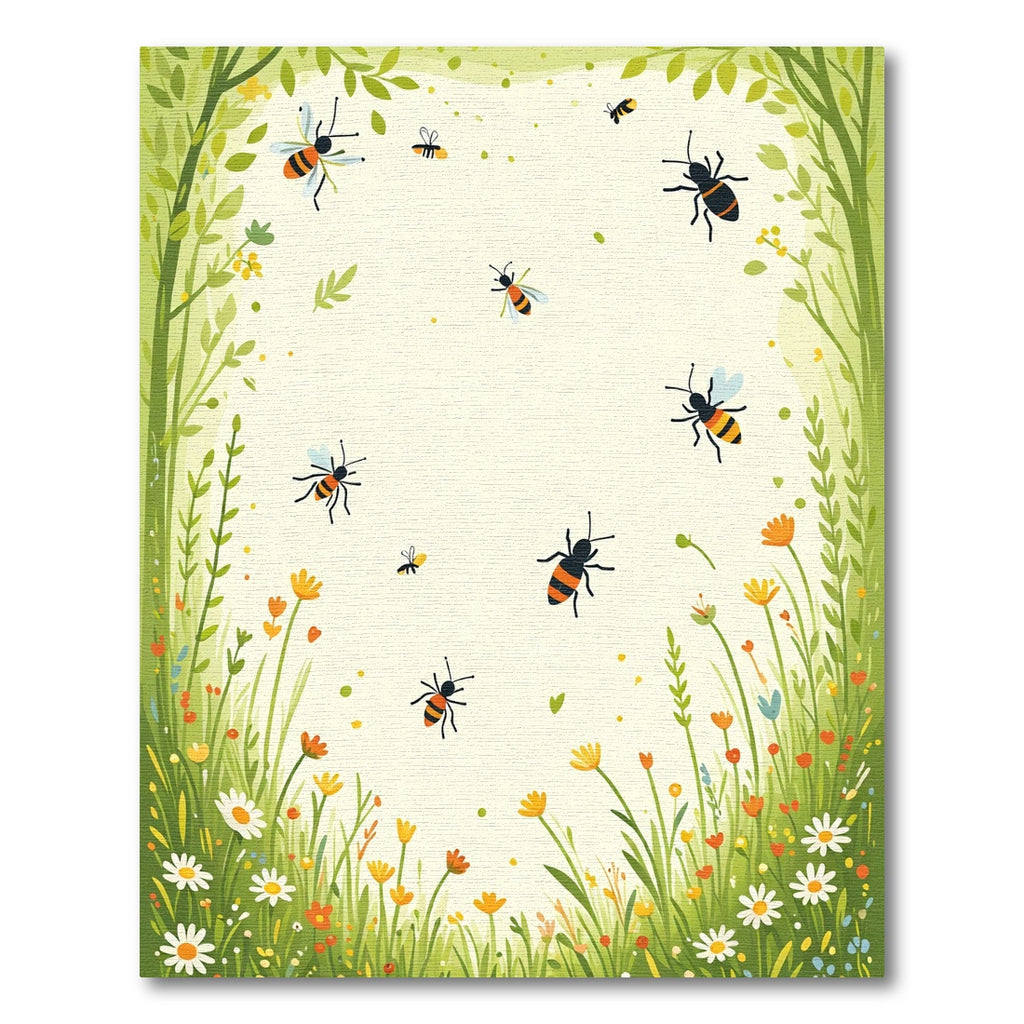 Whimsical Bee Garden Floral Scene Rug