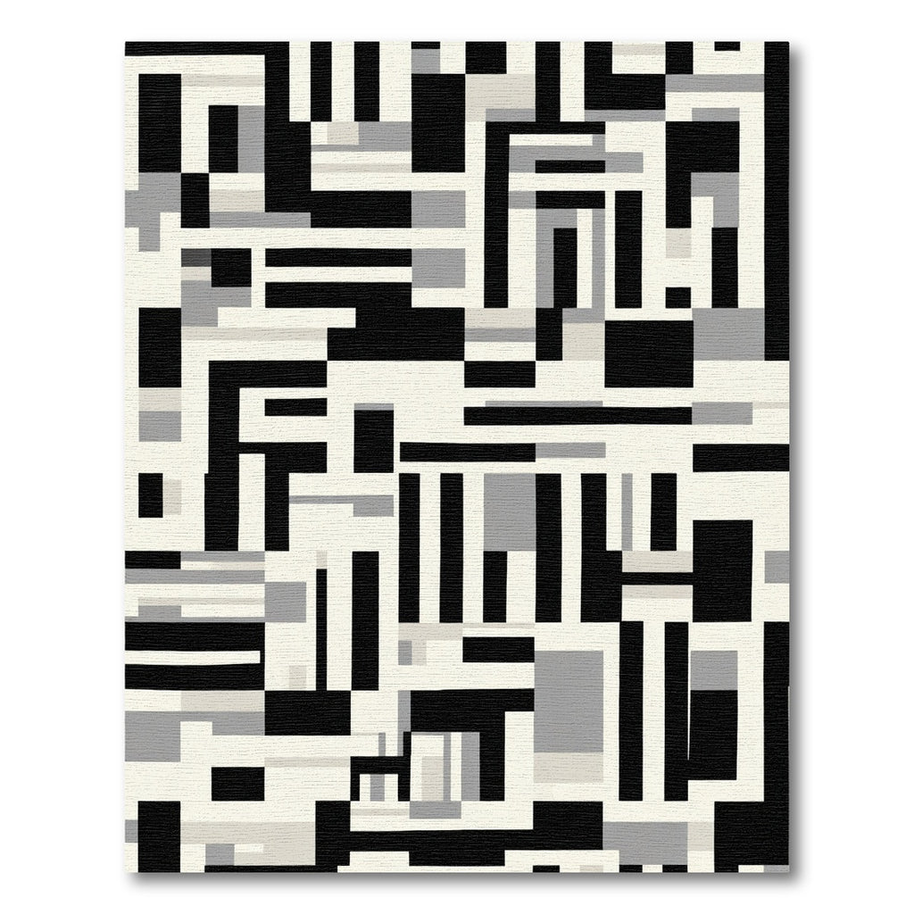 Modern Black Gray Geometric Blocks Rug