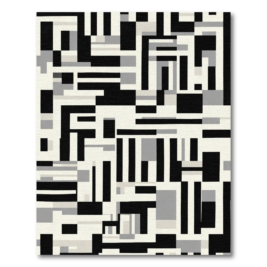 Modern Black Gray Geometric Blocks Rug
