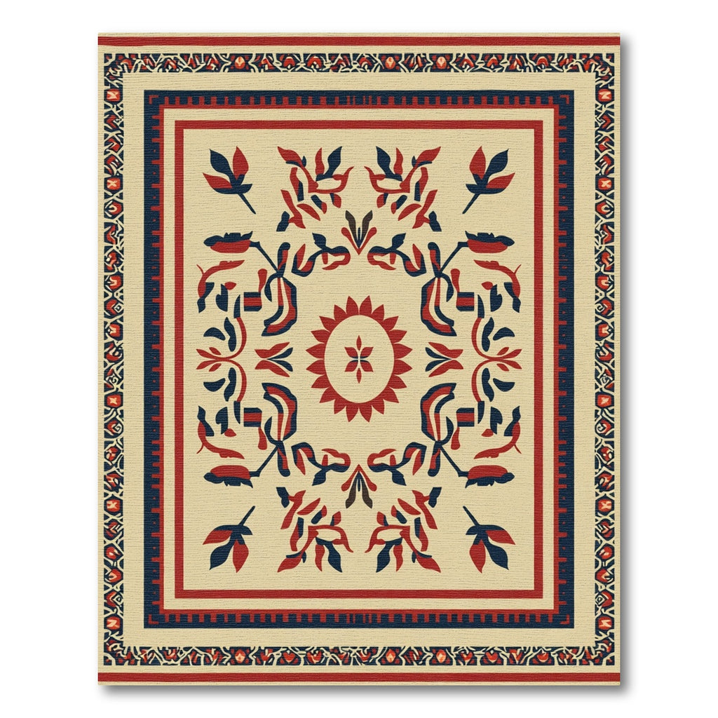 Crimson Navy Folk Medallion Rug