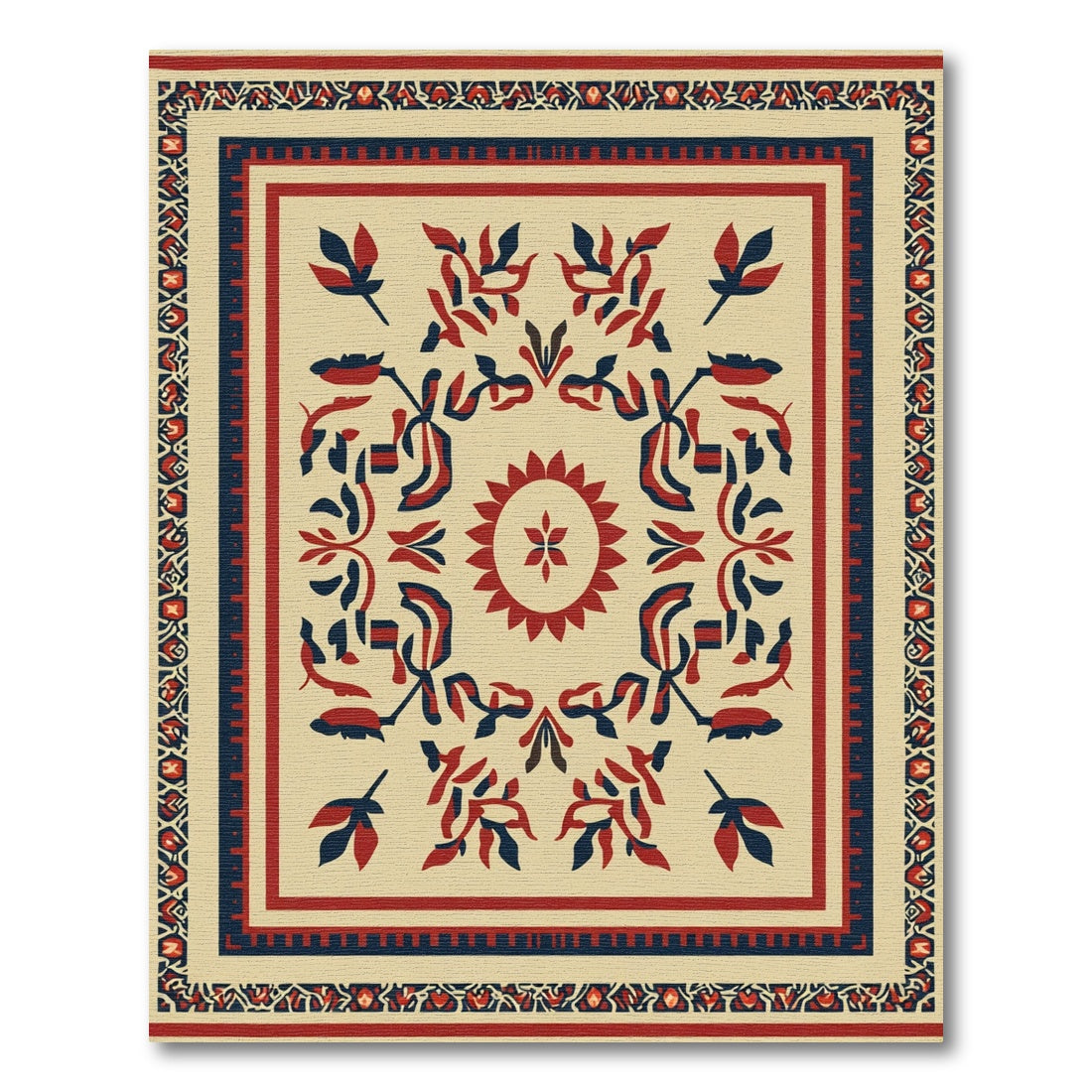 Crimson Navy Folk Medallion Rug