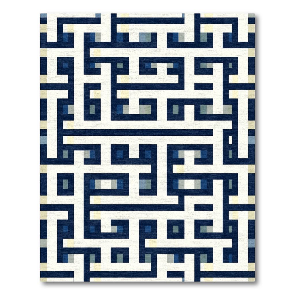 Navy Cream Labyrinth Geometric Rug