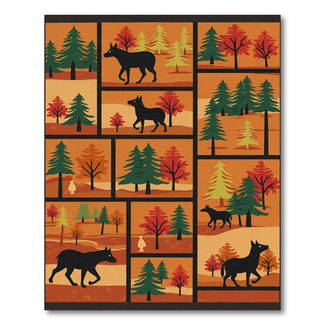 Autumn Forest Dog Silhouette Scenes Rug