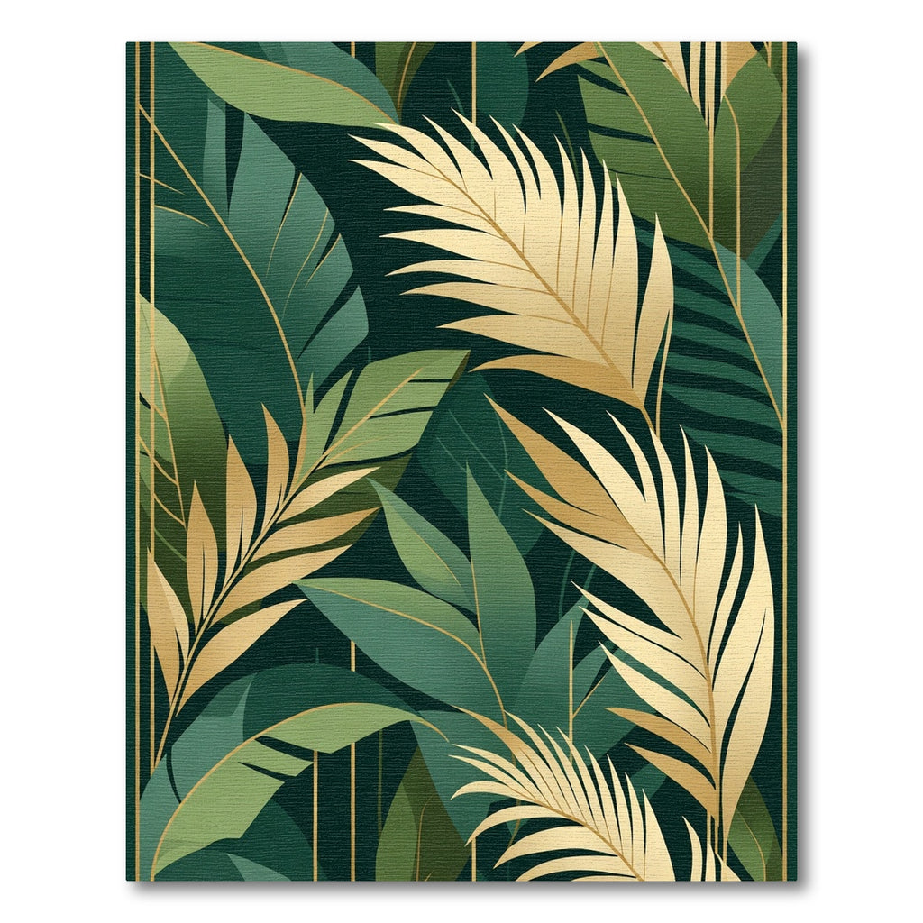Lush Gold Green Tropical Leaf Rug