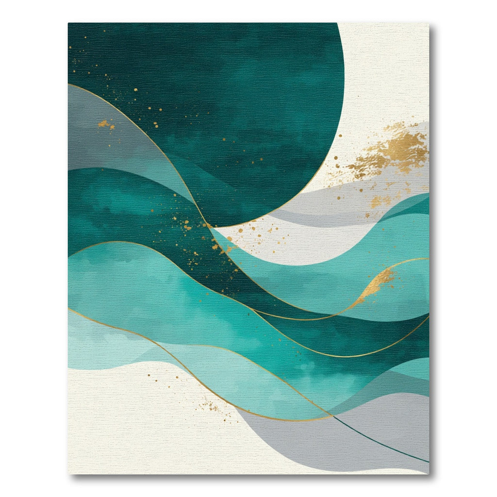 Teal and Gold Abstract Wave Rug