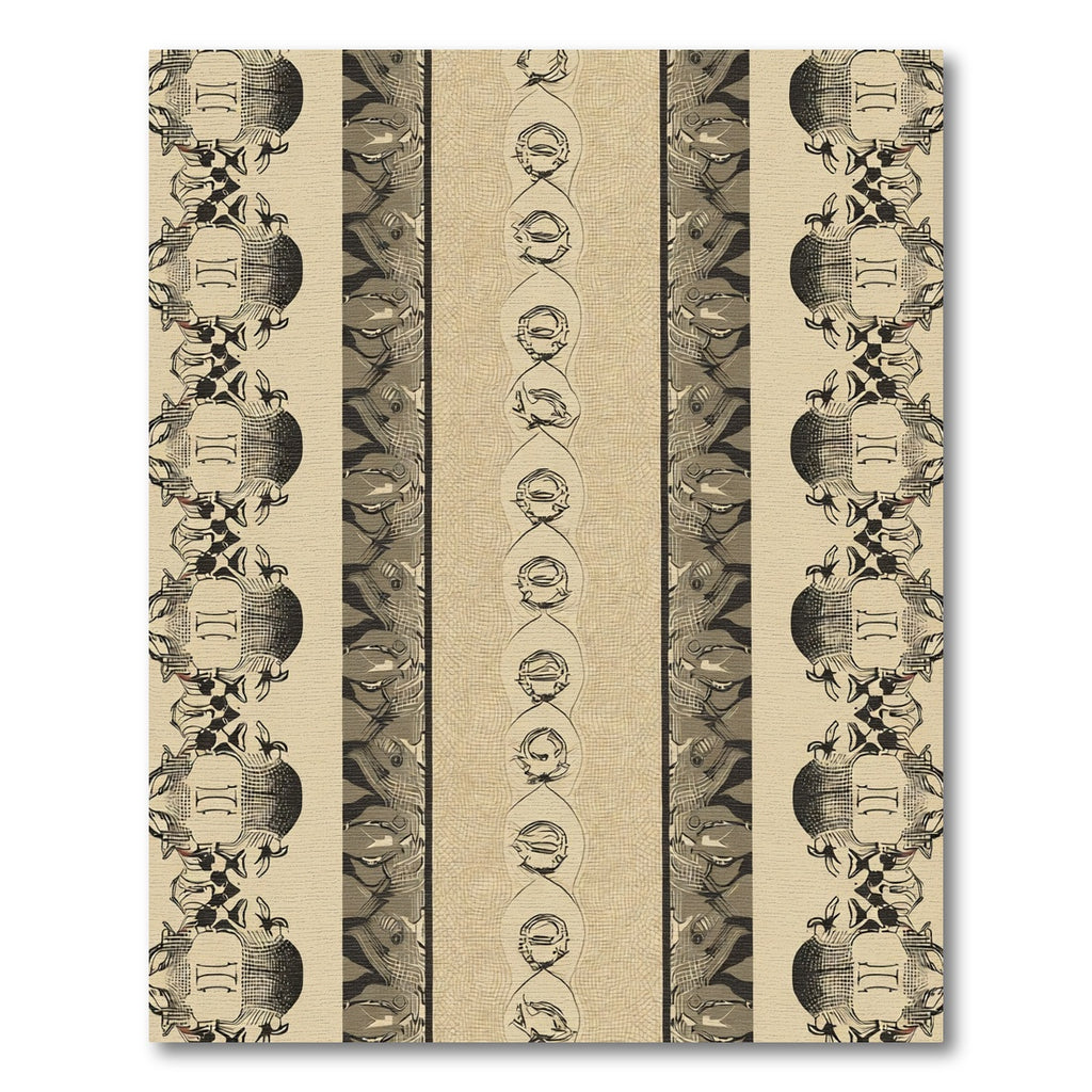 Ornate Beige Black Vertical Striped Rug