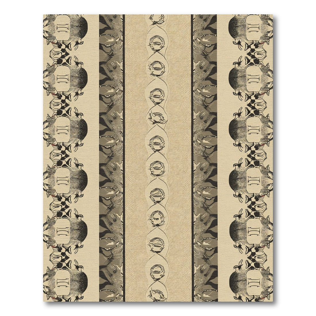 Ornate Beige Black Vertical Striped Rug