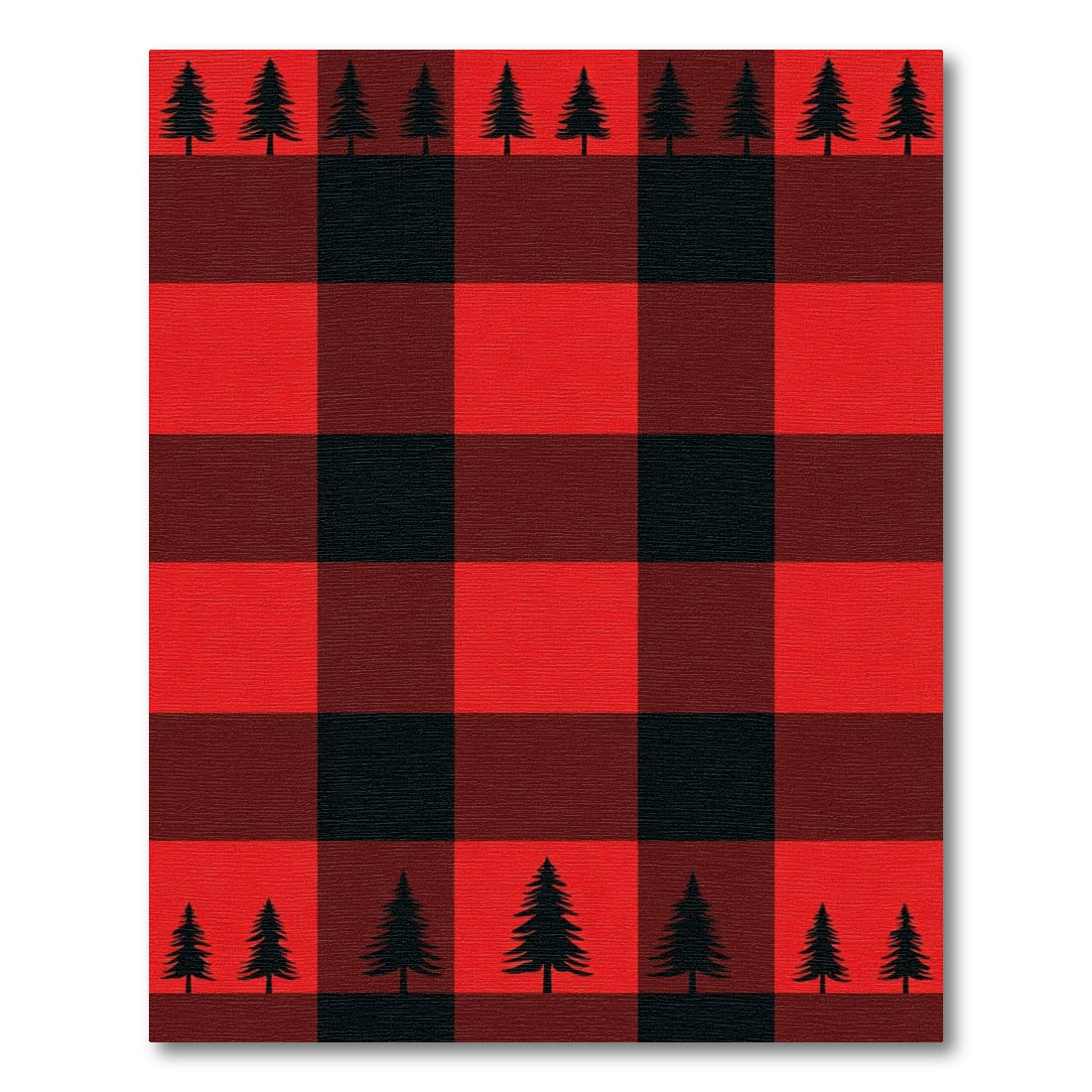 Red Black Buffalo Plaid Pine Trees Rug