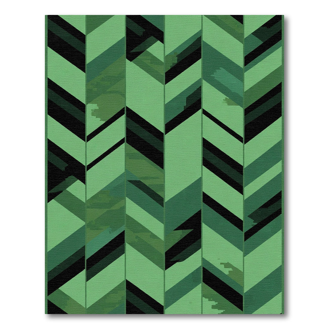 Deep Green Geometric Chevron Tiles Rug