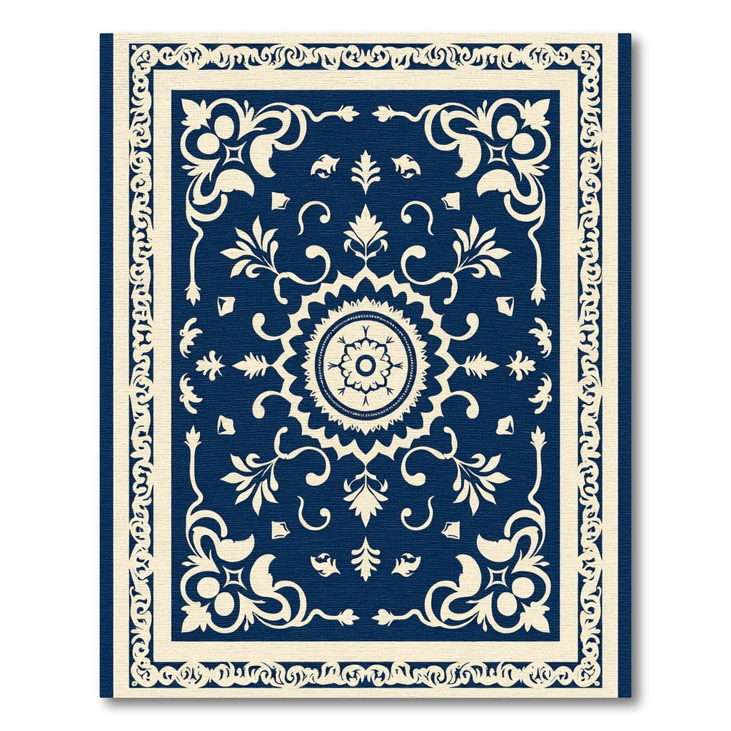 Navy White Ornate Mandala Medallion Rug