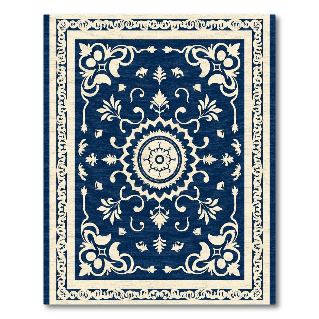 Navy White Ornate Mandala Medallion Rug