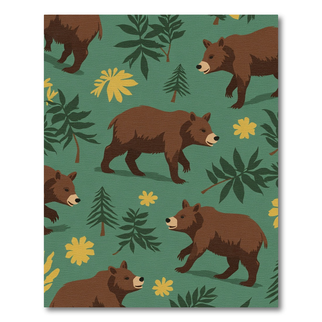 Woodland Bears Yellow Floral Forest Rug