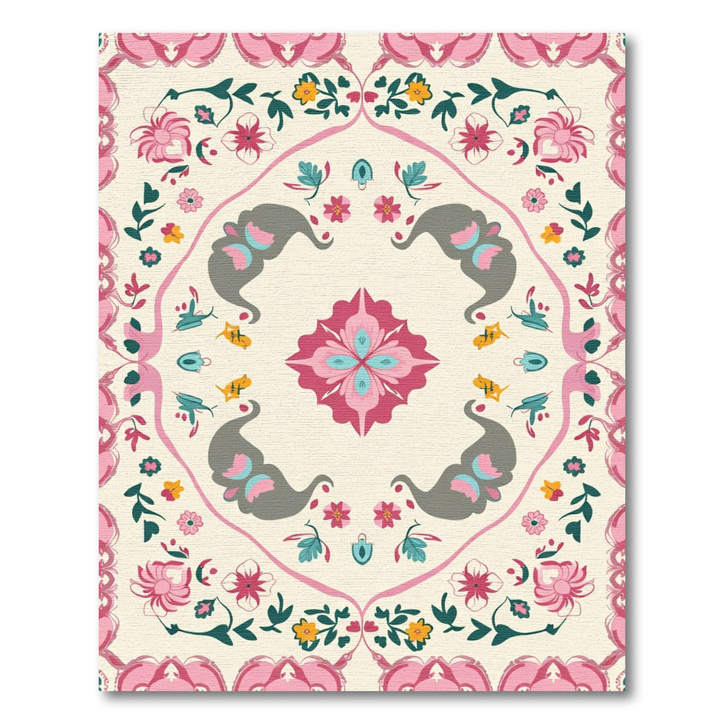 Pink Gray Elephant Floral Mandala Rug