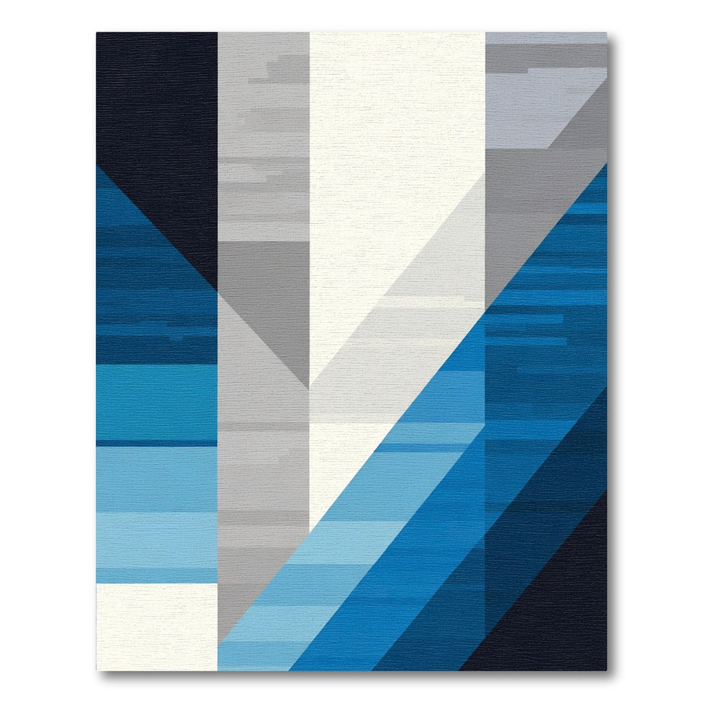 Modern Blue Geometric Abstract Blocks Rug