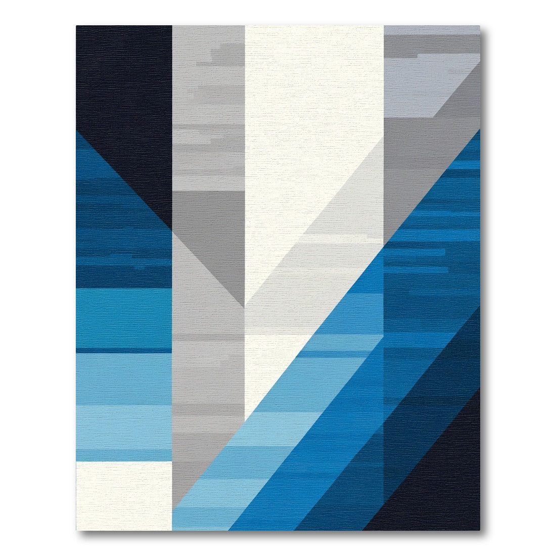 Modern Blue Geometric Abstract Blocks Rug