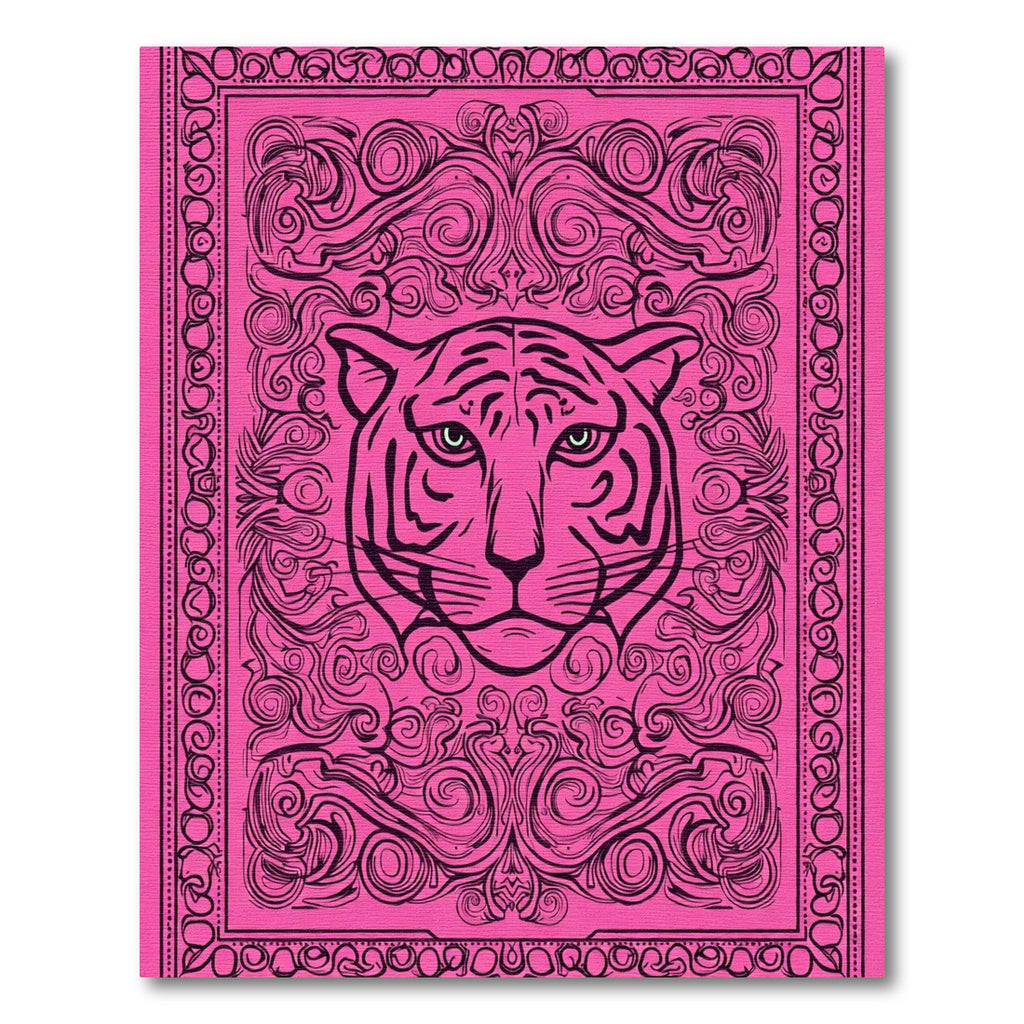 Vivid Pink Tiger Swirls Frame Rug