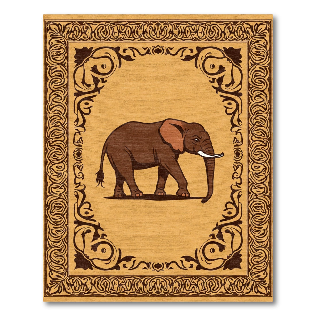 Brown Elephant Ornate Border Rug