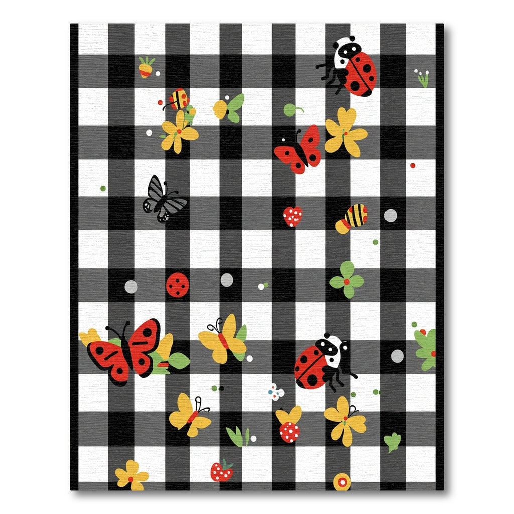 Black White Gingham Garden Critters Rug