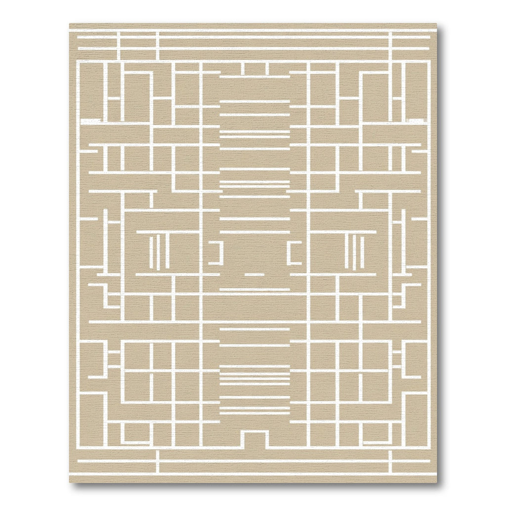 Modern Taupe Geometric Grid Rug