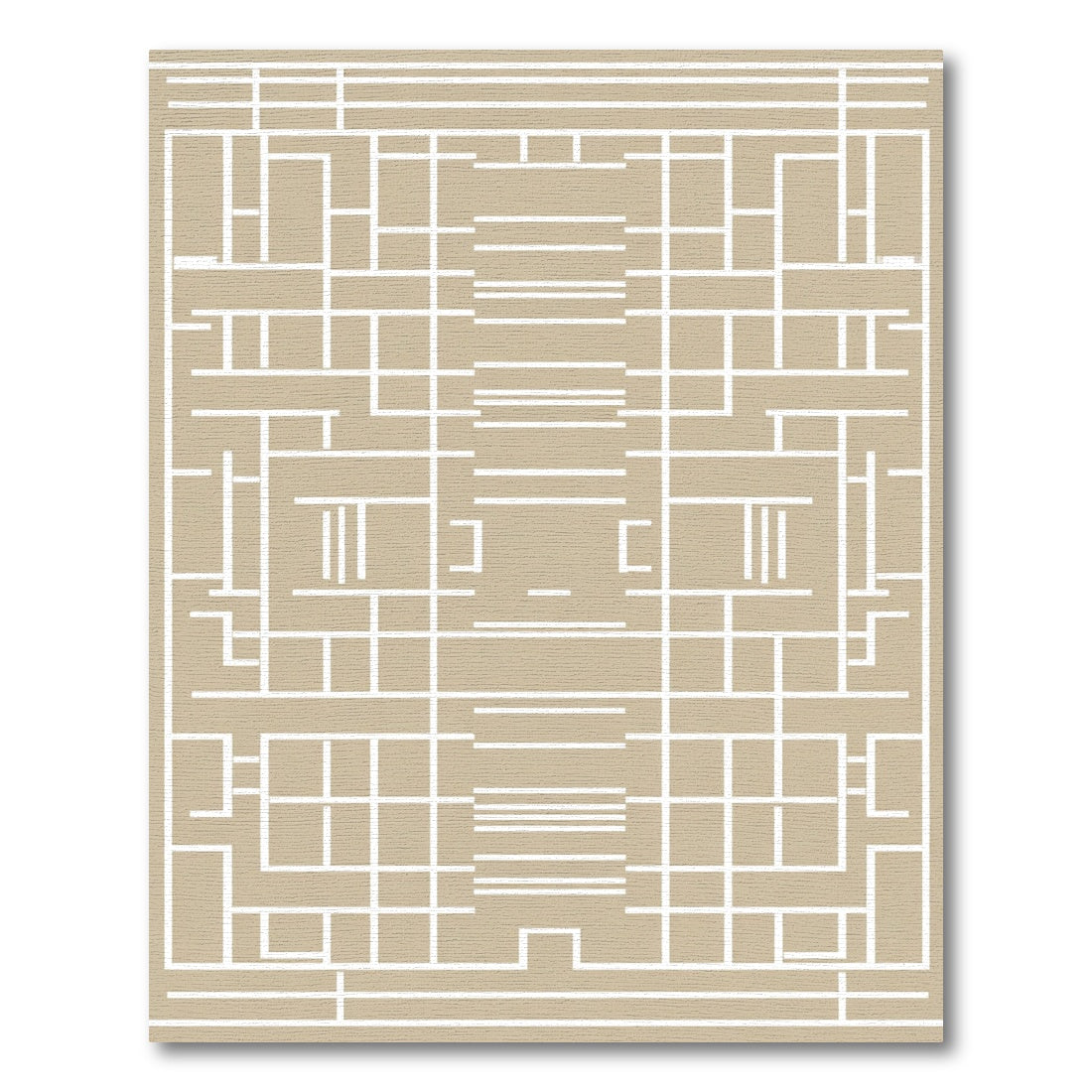 Modern Taupe Geometric Grid Rug