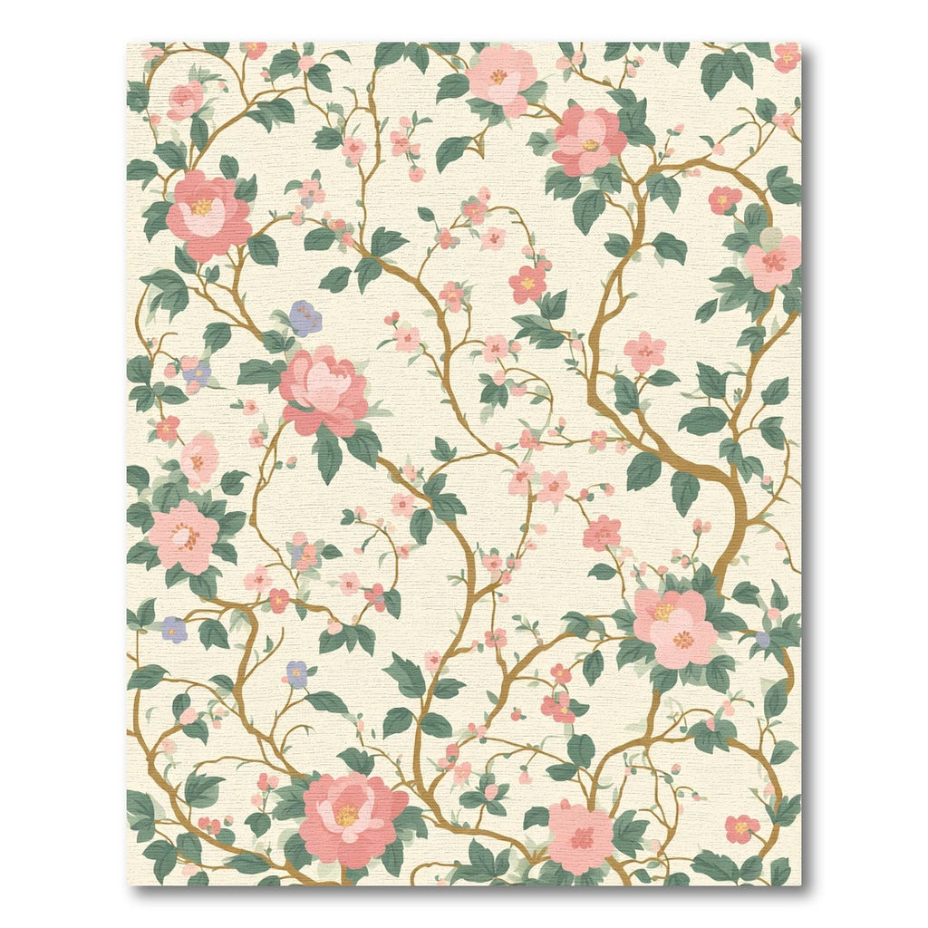 Pink Floral Branch Cream Background Rug