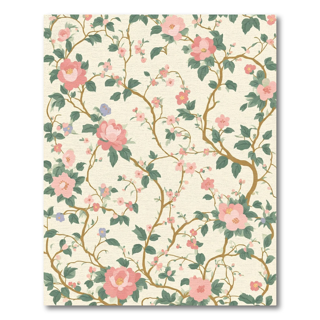 Pink Floral Branch Cream Background Rug