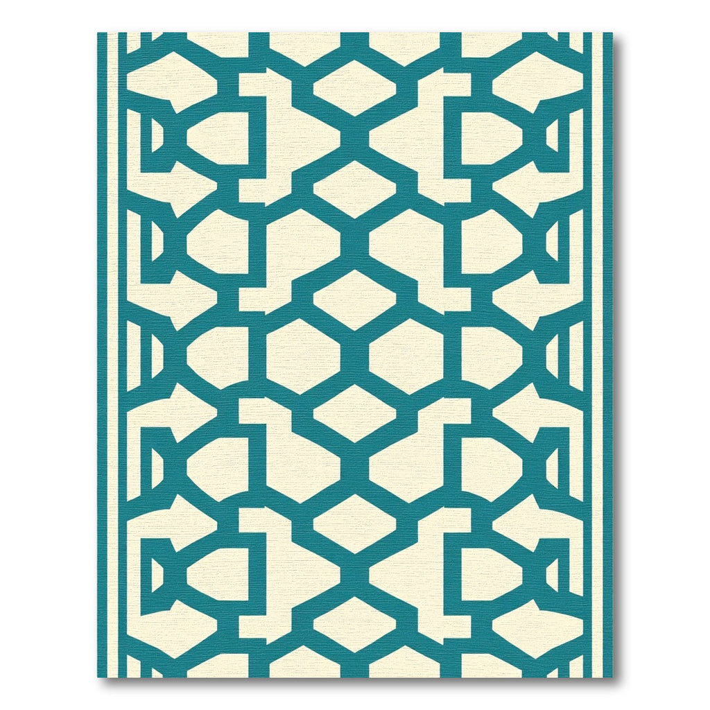 Teal Cream Geometric Interlocking Forms Rug