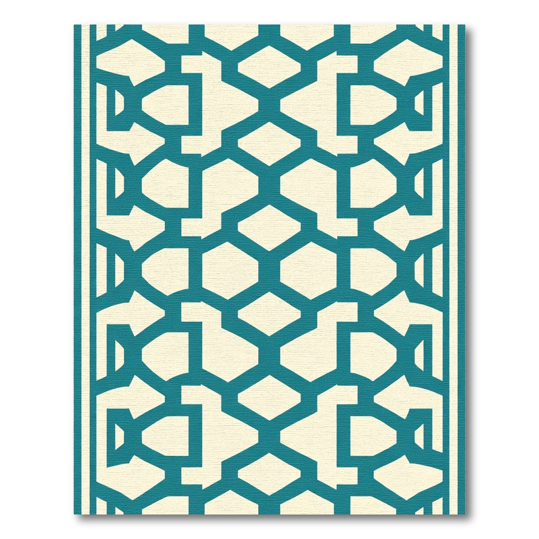 Teal Cream Geometric Interlocking Forms Rug