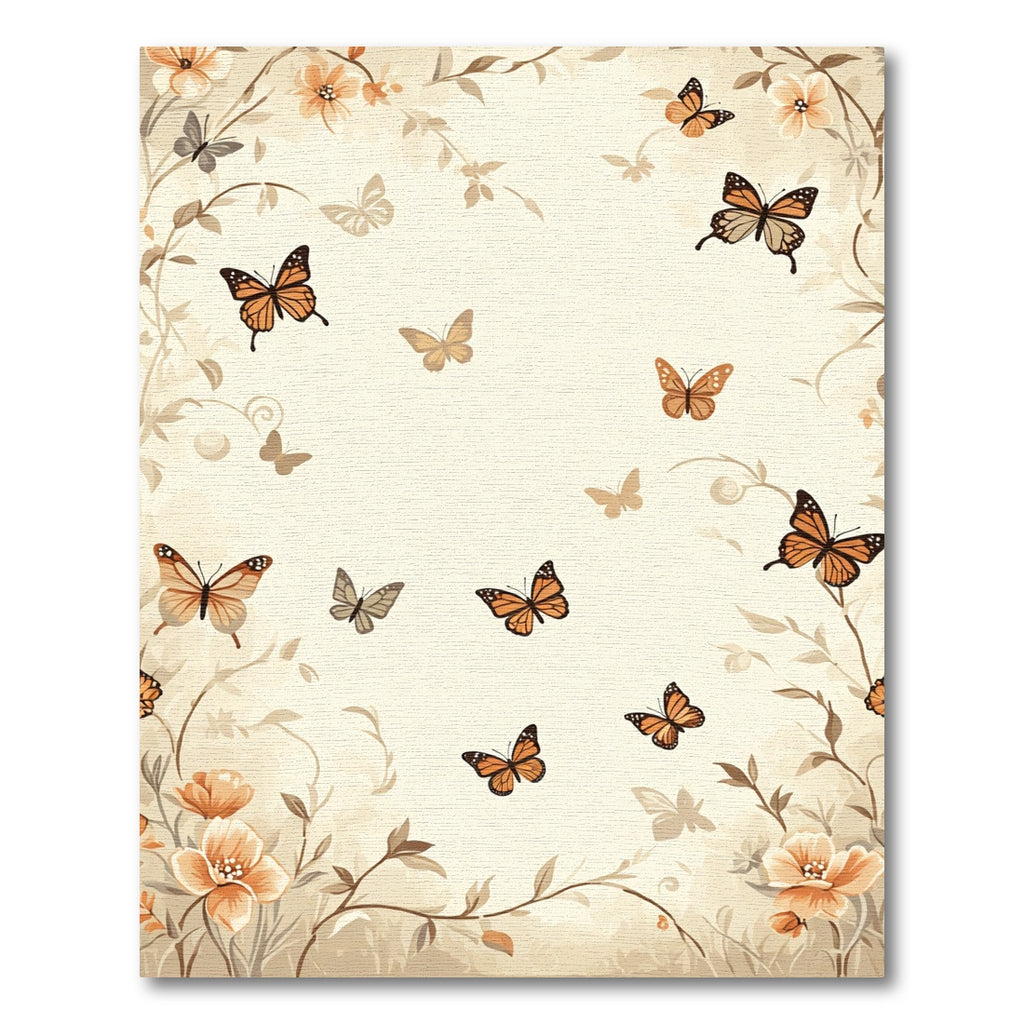 Whimsical Orange Butterfly Garden Scene Rug