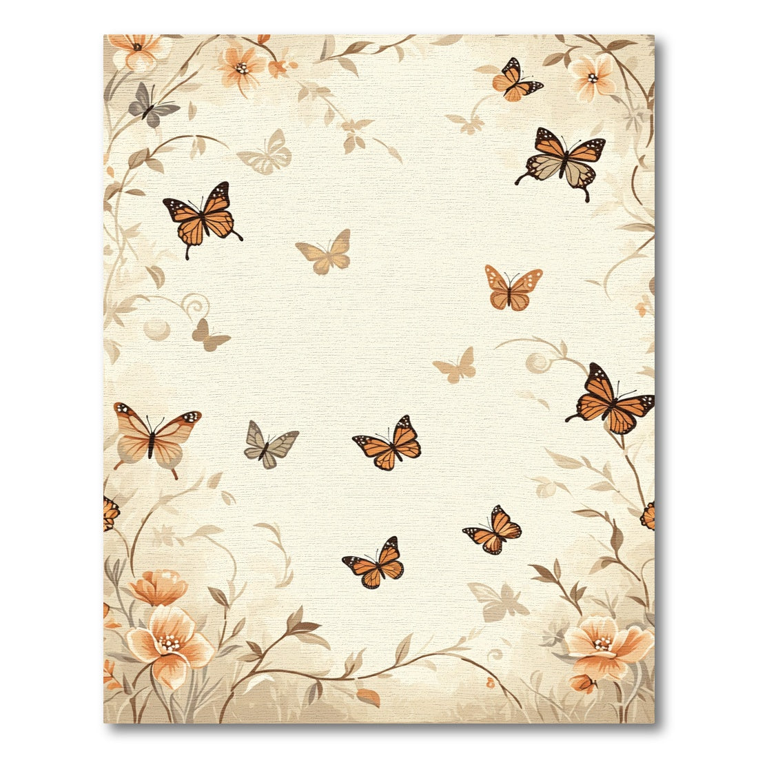Whimsical Orange Butterfly Garden Scene Rug