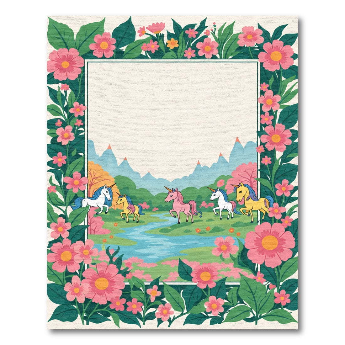 Whimsical Unicorn Meadow Floral Border Rug