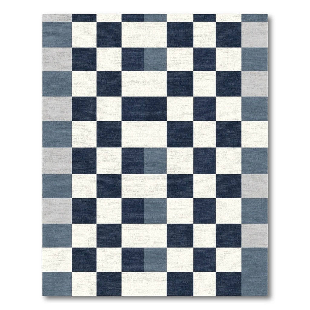 Modern Blue White Geometric Check Rug
