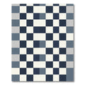 Modern Blue White Geometric Check Rug