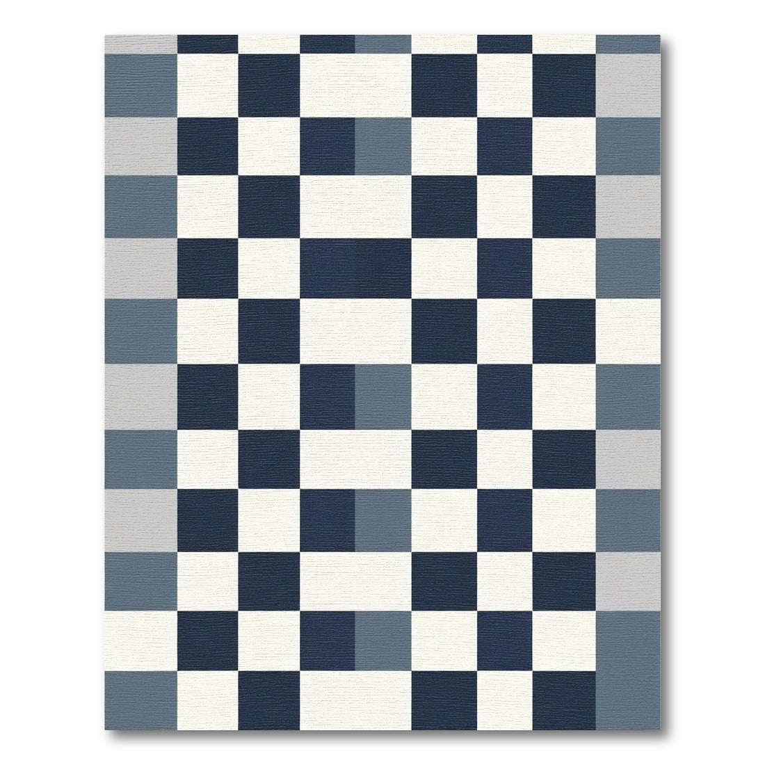 Modern Blue White Geometric Check Rug