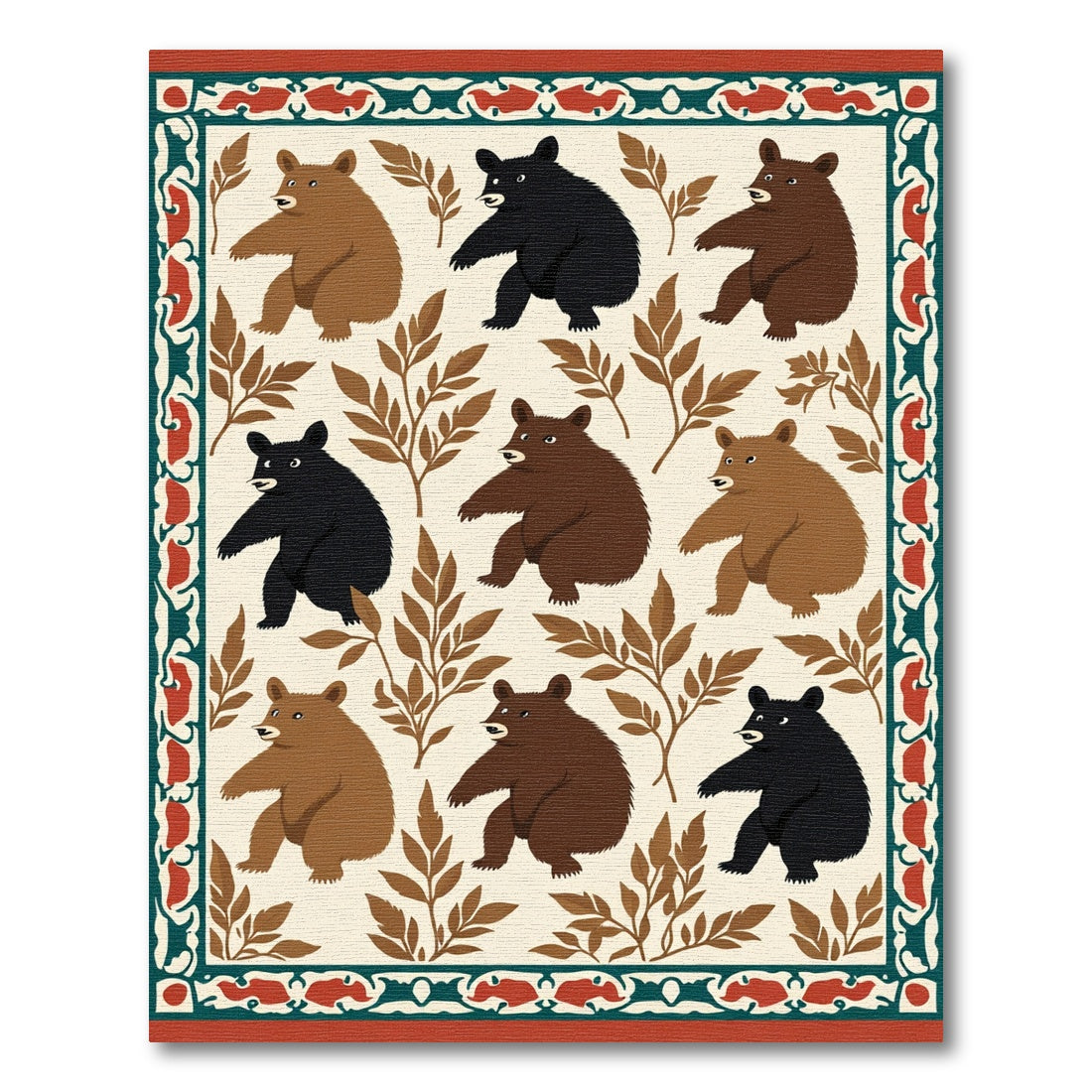Woodland Bears Bordered Cream Illustration Rug