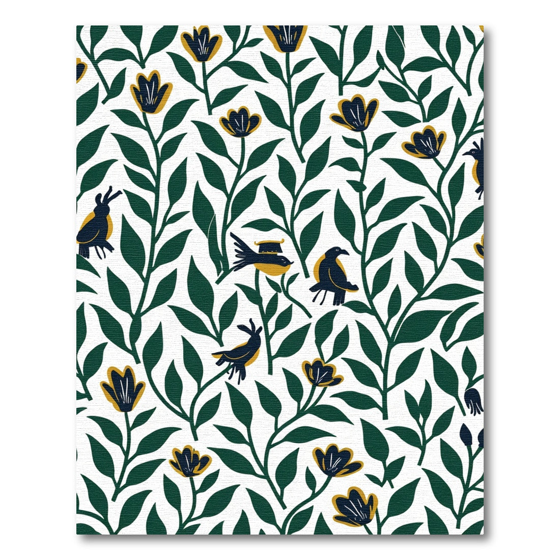 Dark Blue Yellow Floral Bird Harmony Rug