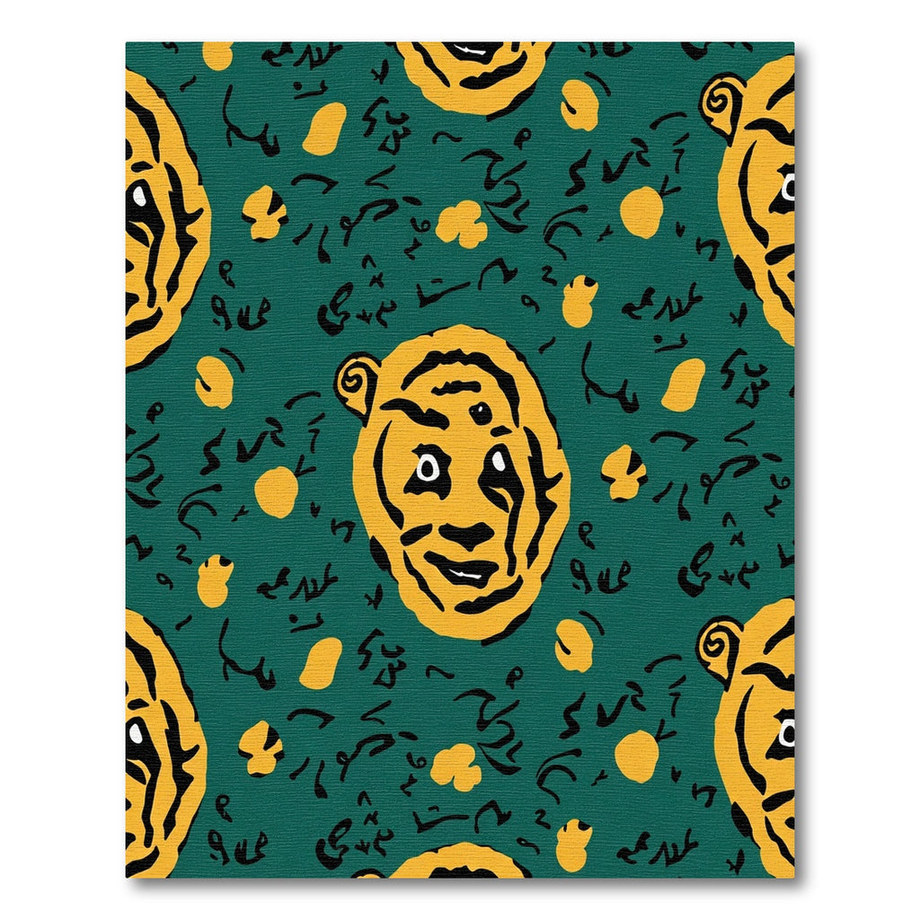 Bold Tiger Face Emerald Green Pattern Rug