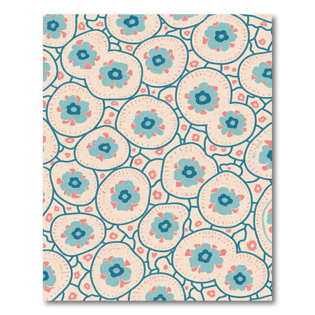 Teal Pink Floral Medallion Overlay Rug