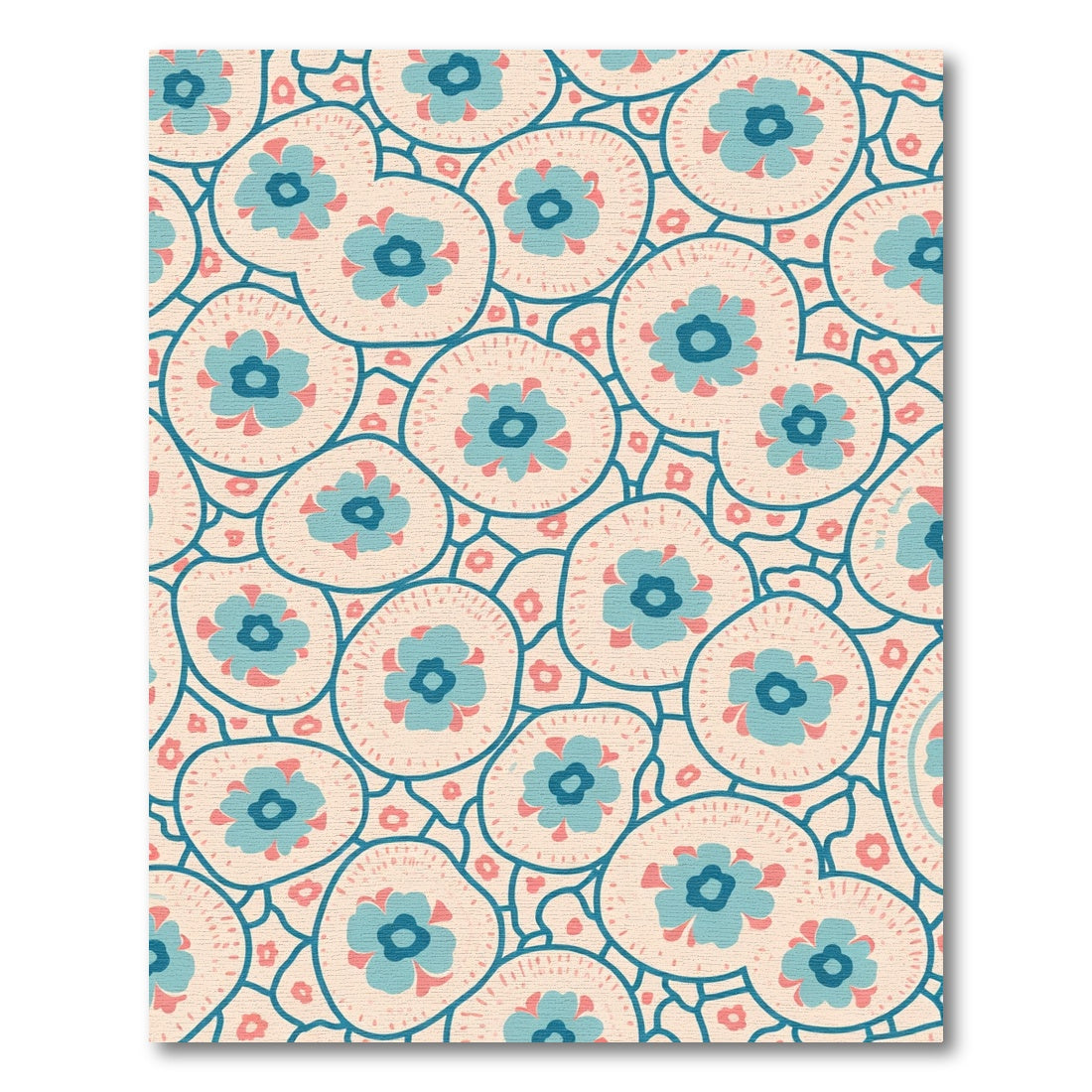 Teal Pink Floral Medallion Overlay Rug