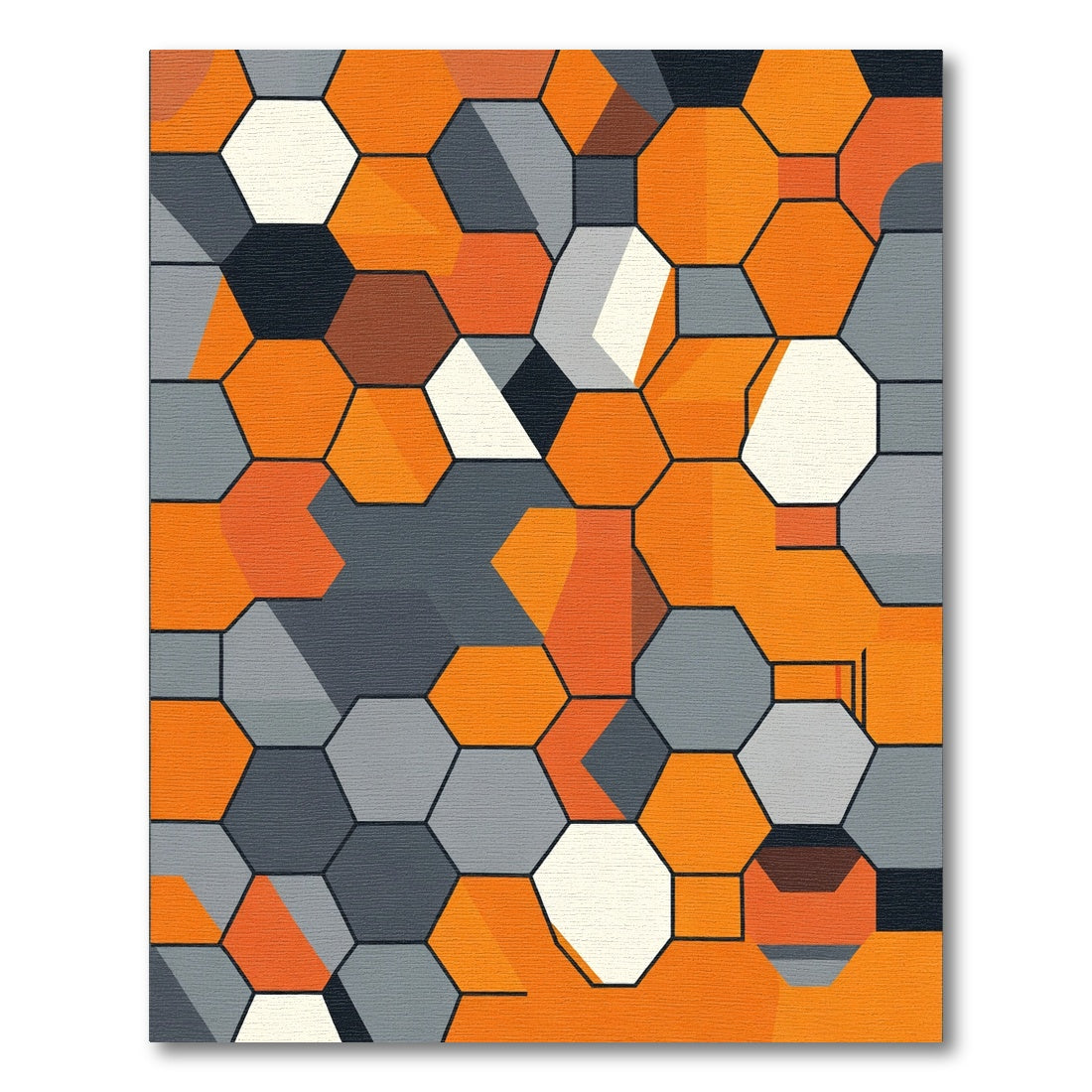 Orange Gray Geometric Honeycomb Rug