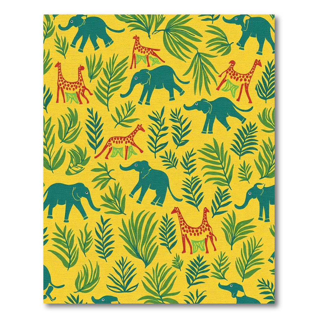 Yellow Jungle Elephant Giraffe Foliage Rug